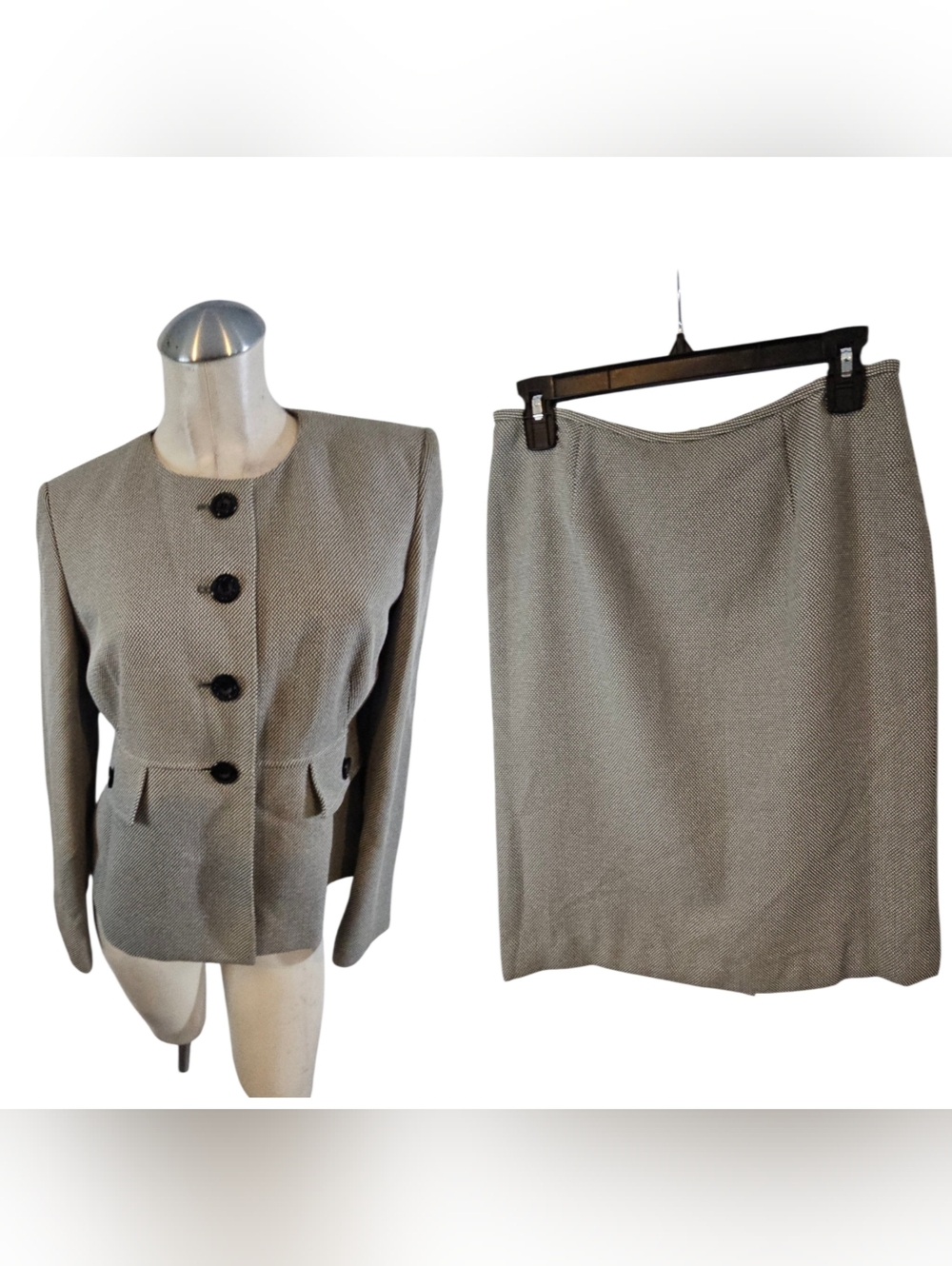 Liz Claiborne Women's Black Gray Blazer Skirt Set Suit